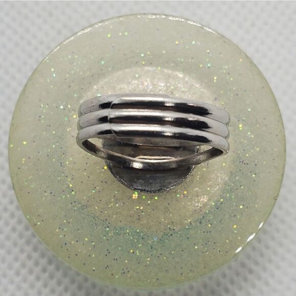 Adjustable White & Blue Sparkly Large Ring - Picture 6 of 6